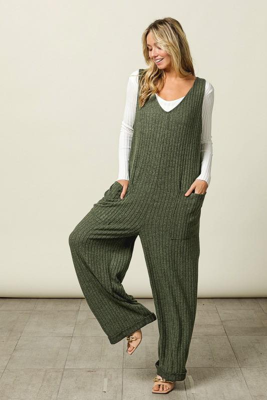 Ribbed Sweater Overalls