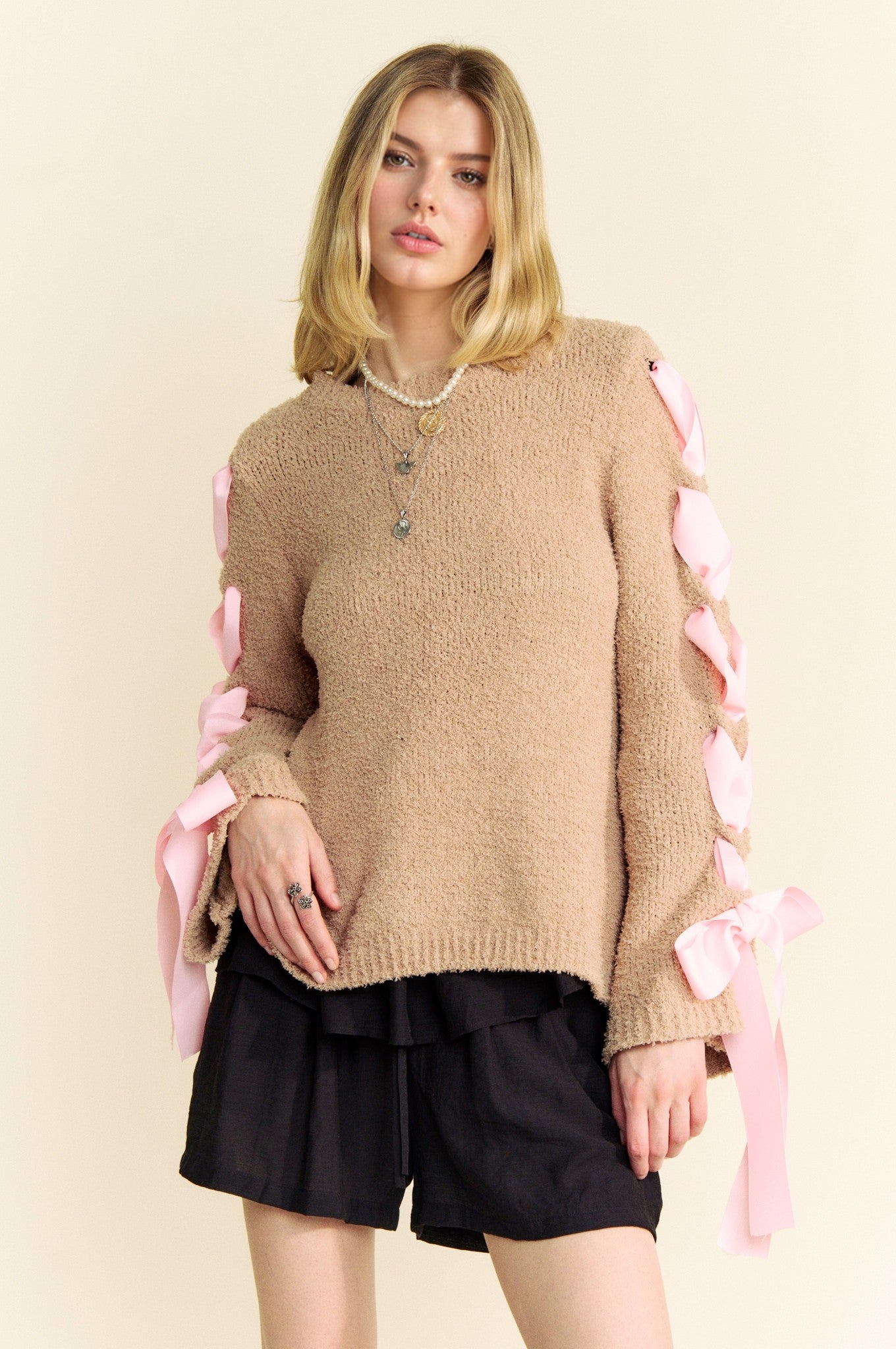 Ribbon Sleeve Sweater