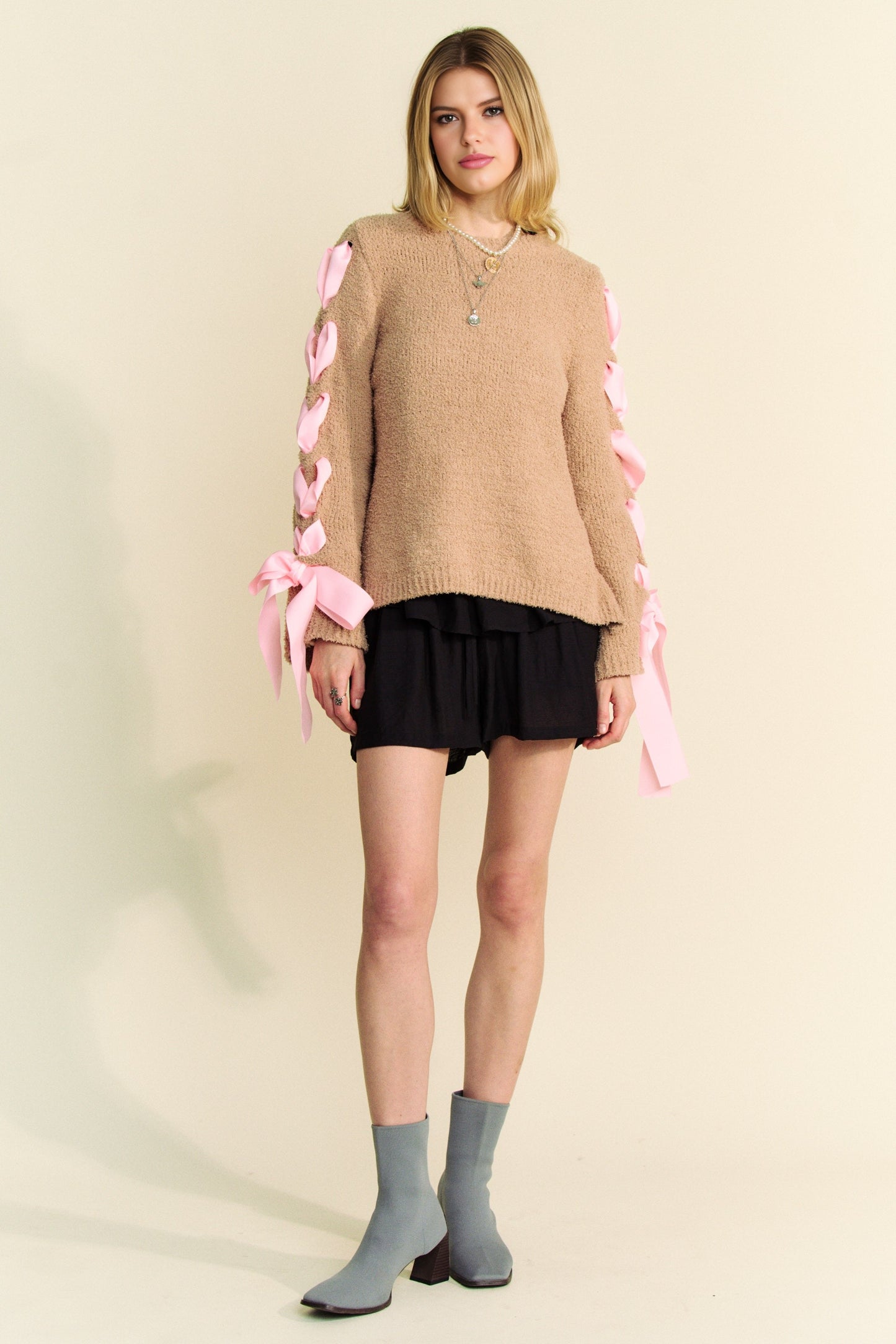 Ribbon Sleeve Sweater