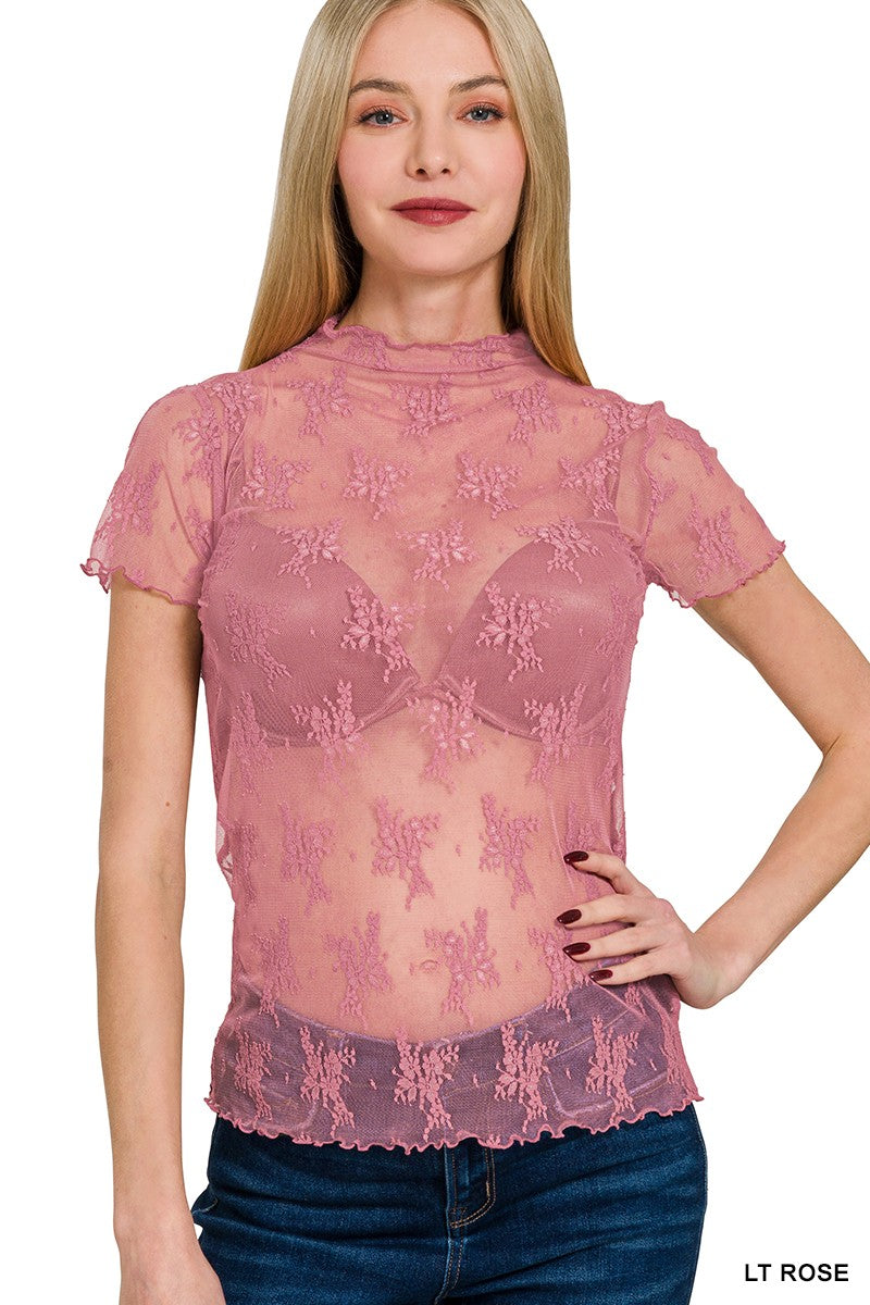 Sheer Lace Short Sleeve Top