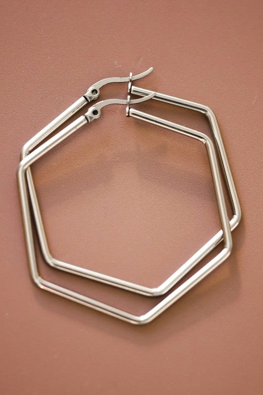 Silver Hexagonal Hoop
