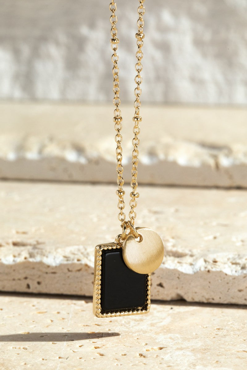 Square Semi Precious Stone Pendant Necklace