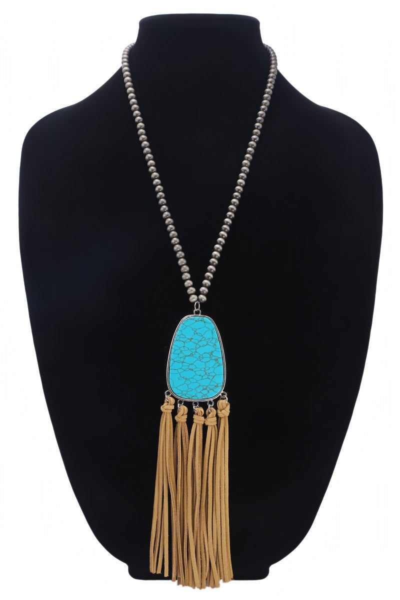 Beaded Turquoise Fringe Necklace & Earrings