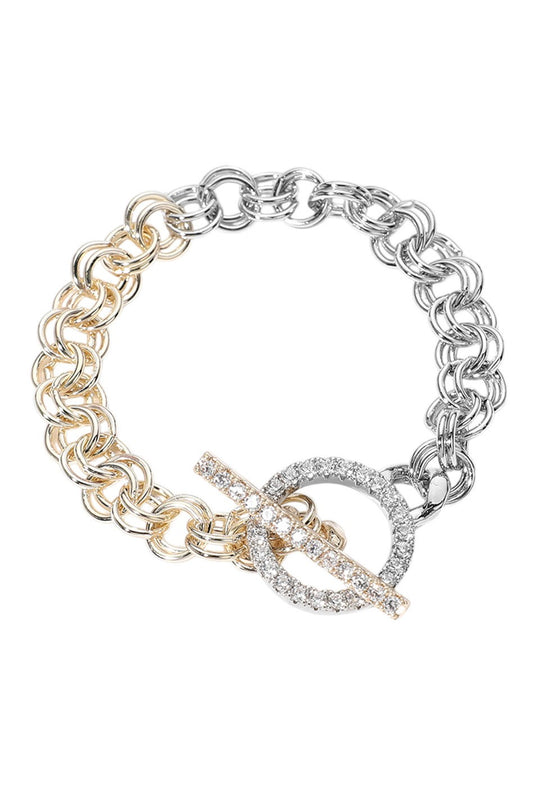 Two-tone toggle CZ bracelet