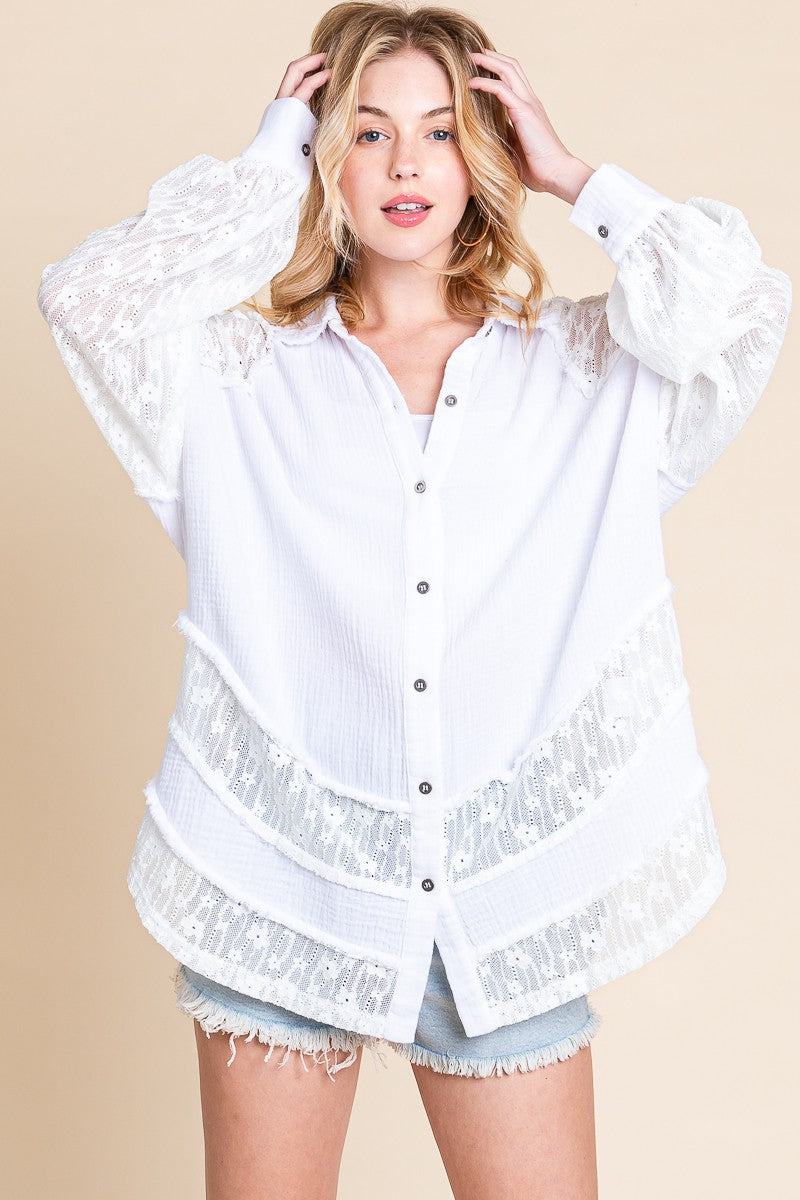 White Gauze and Lace Top