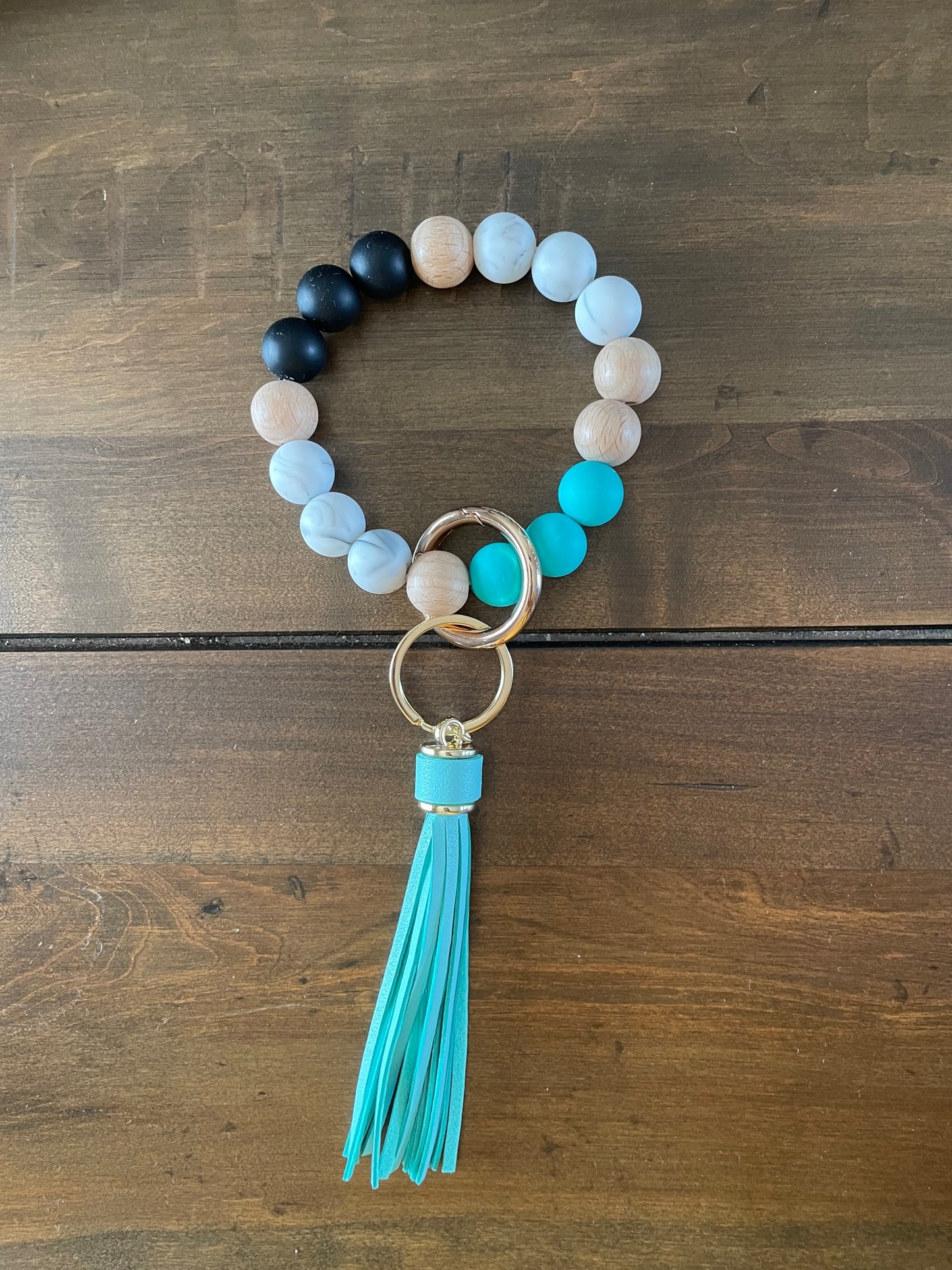 Wood and Silicone bead bracelet keychain