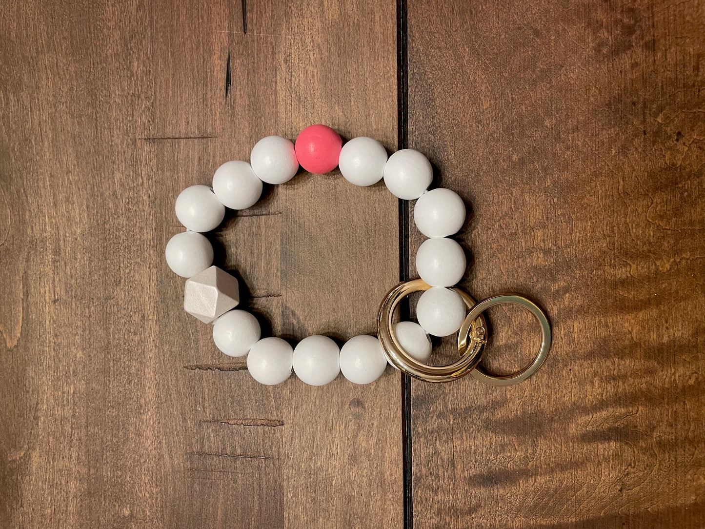 Wooden bead with accent bead keychain