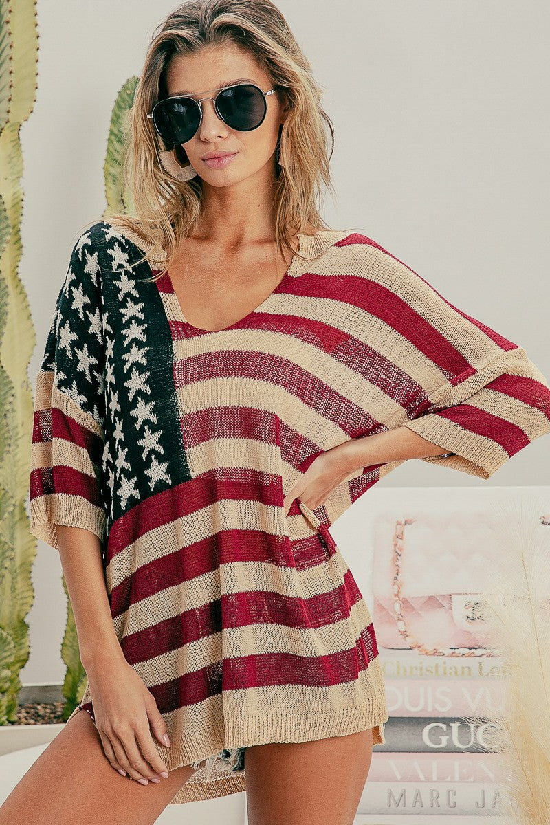 Open Weave Flag Sweater