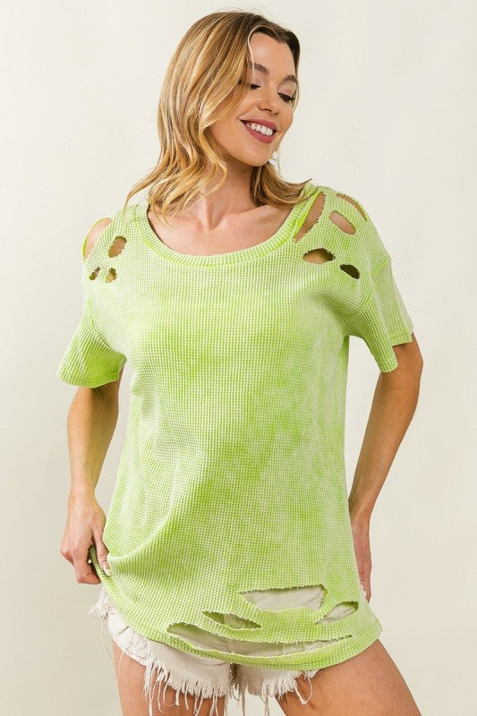 Laser cut waffle knit top