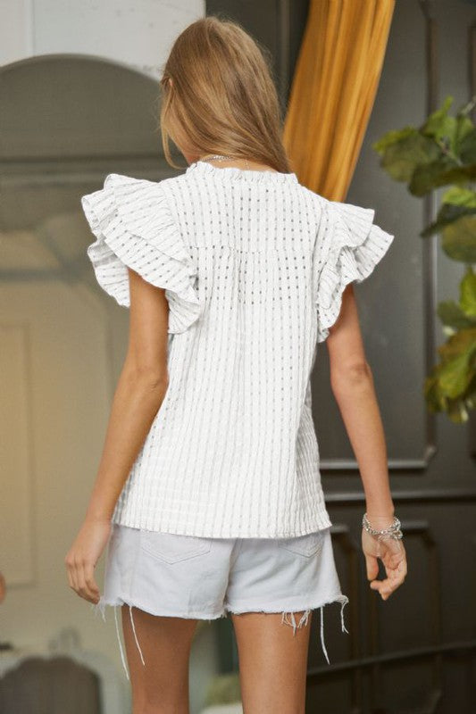 White lace plus top with ruffled sleeves