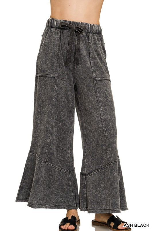Acid Wash Wide Leg Cargo Pants