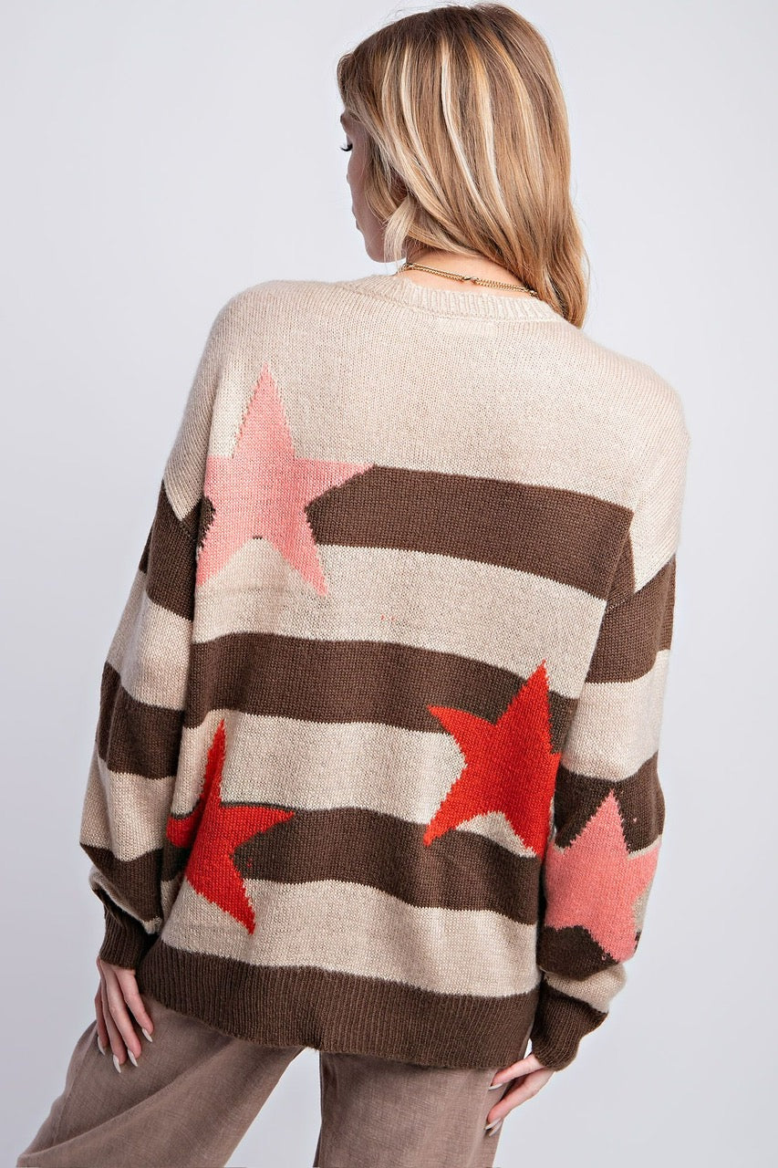 Brown Stripe Star Sweater