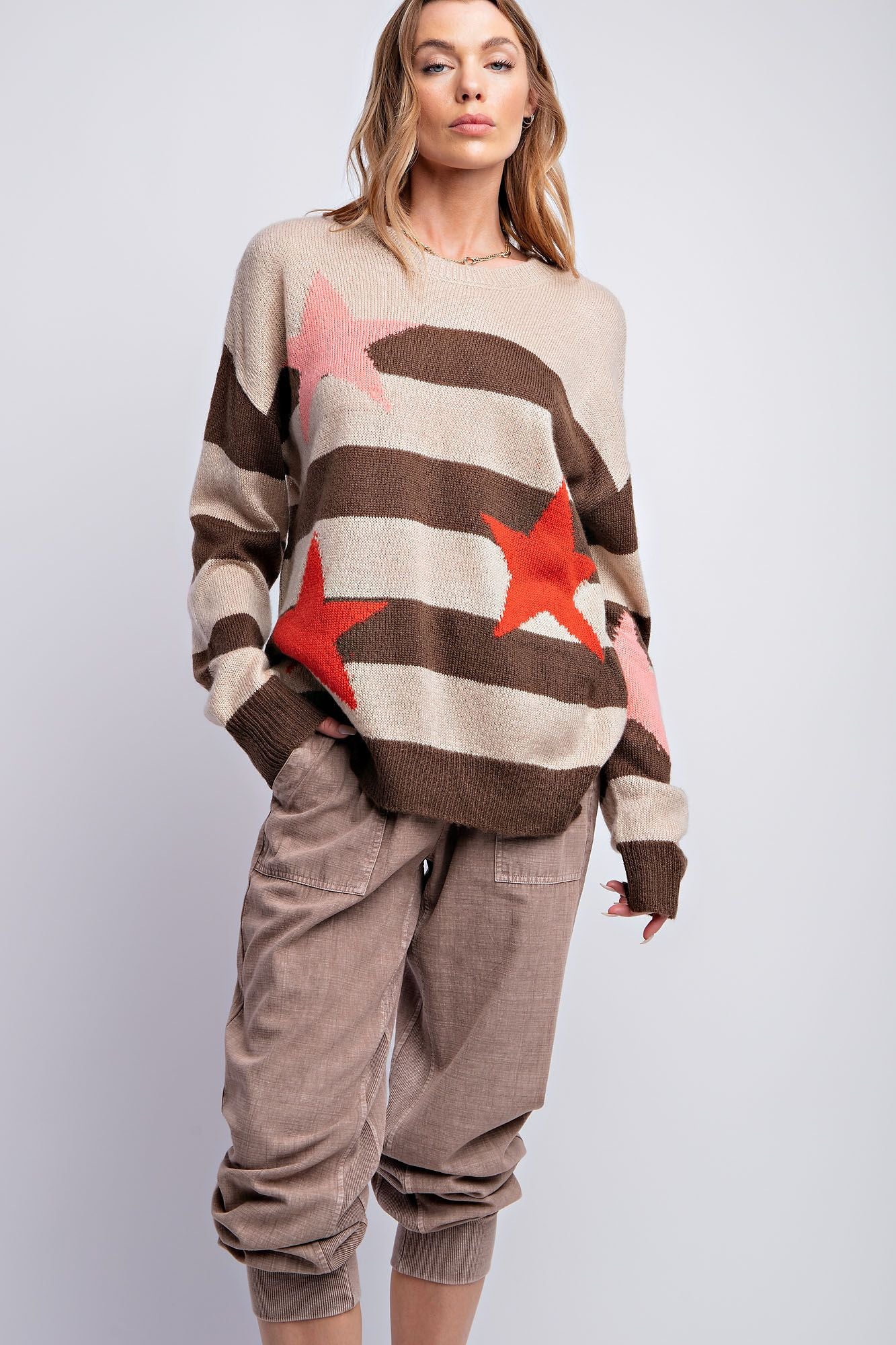 Brown Stripe Star Sweater