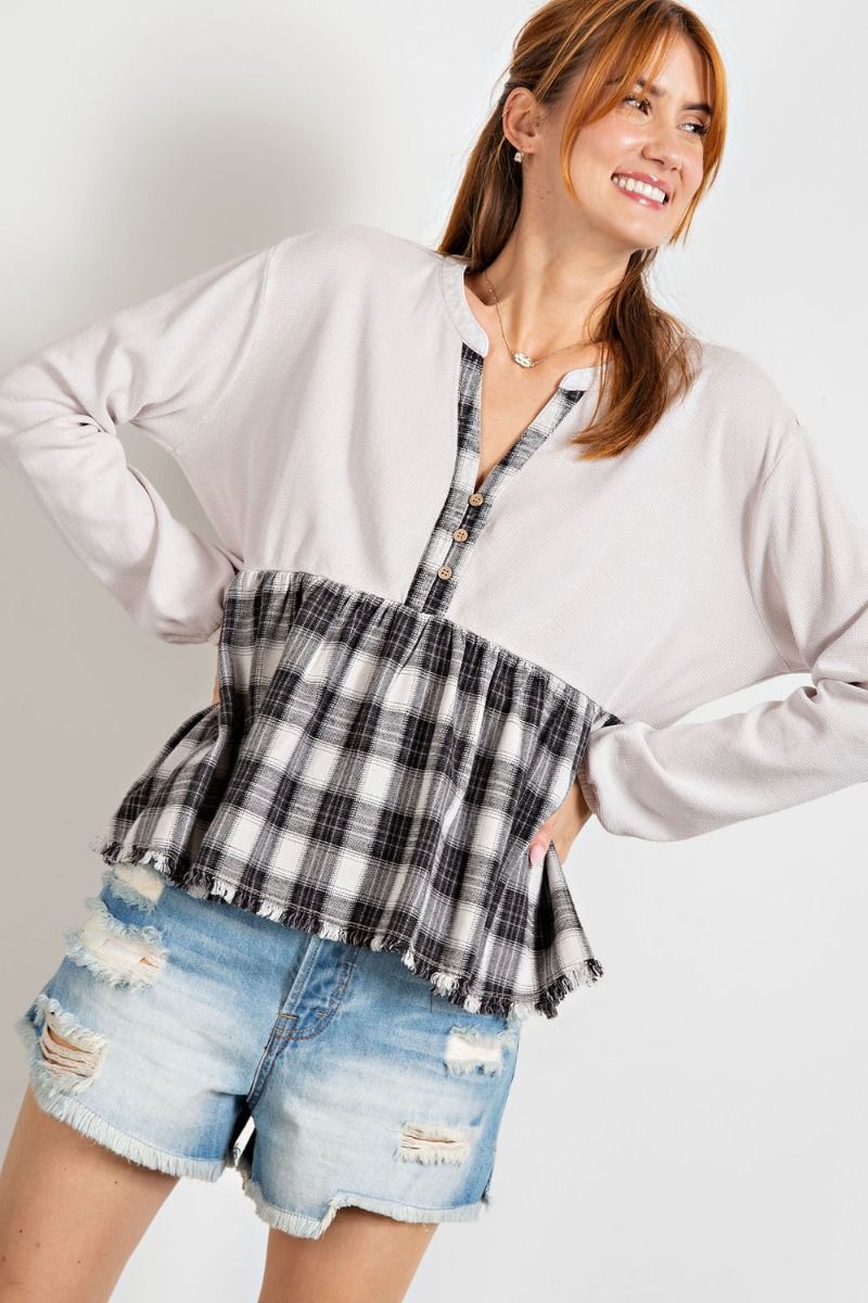 Gray flannel baby doll top