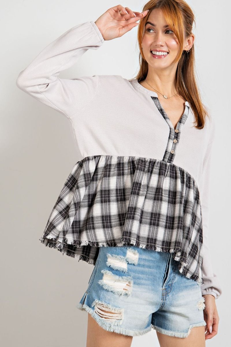 Gray flannel baby doll top