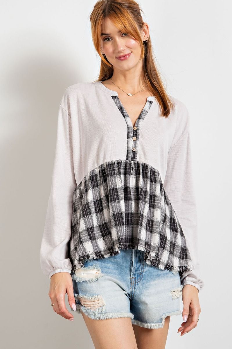 Gray flannel baby doll top