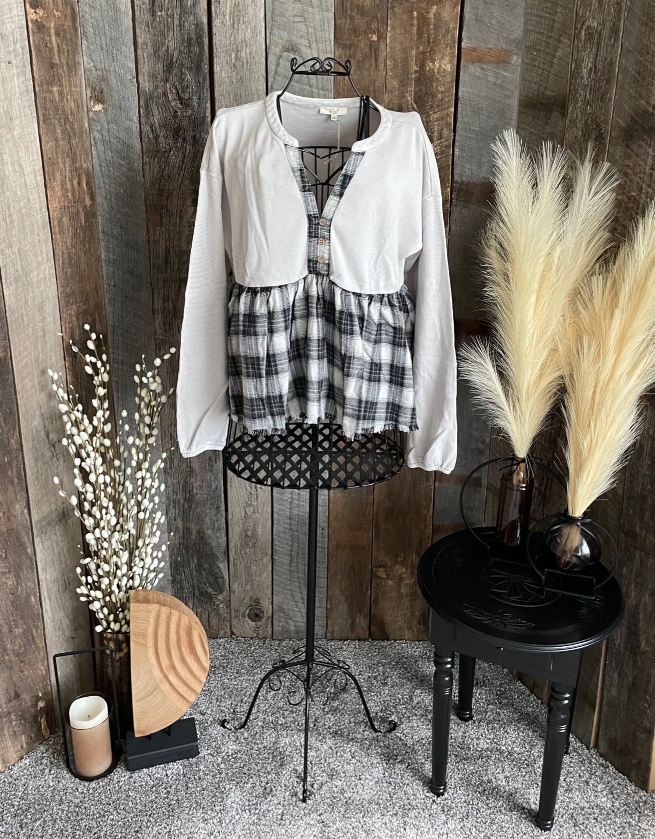 Gray flannel baby doll top