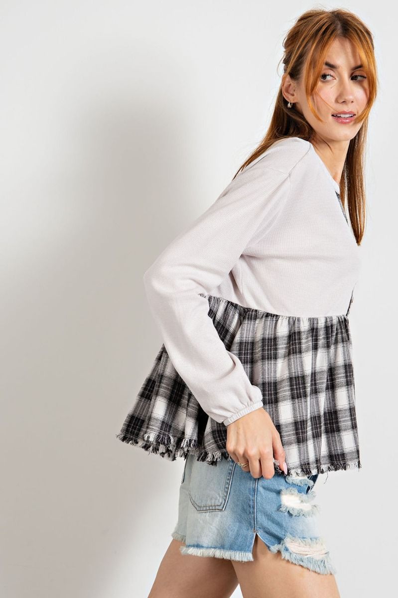 Gray flannel baby doll top