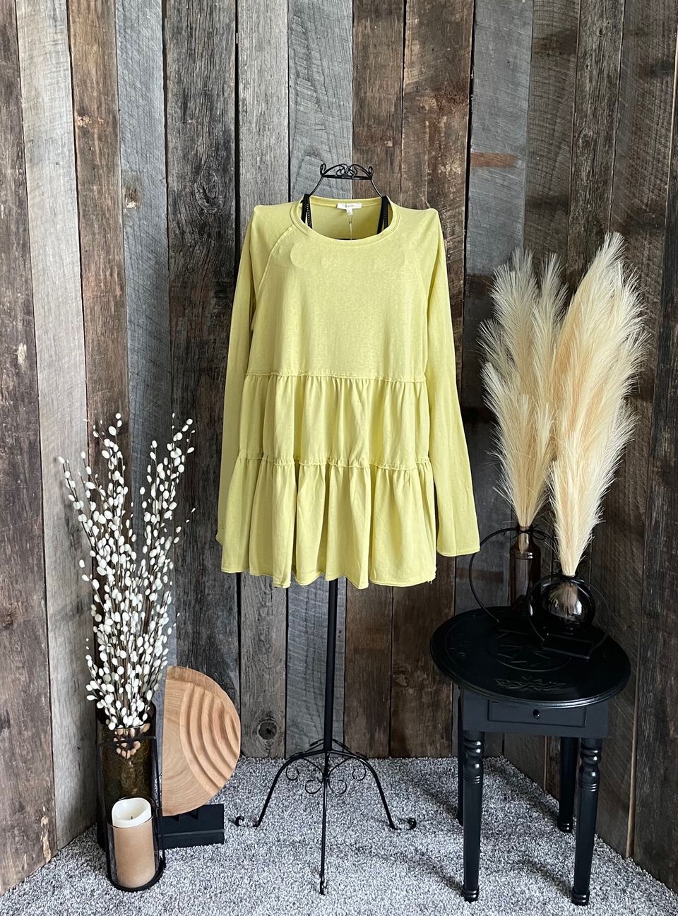 Yellow/Green tiered ruffled long sleeve shirt