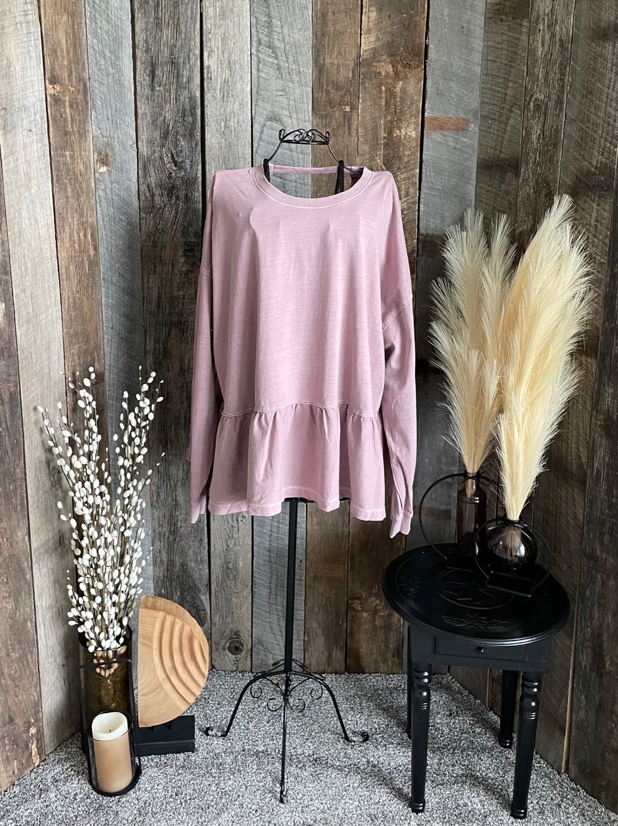 Mauve peplum cotton shirt with key hole back