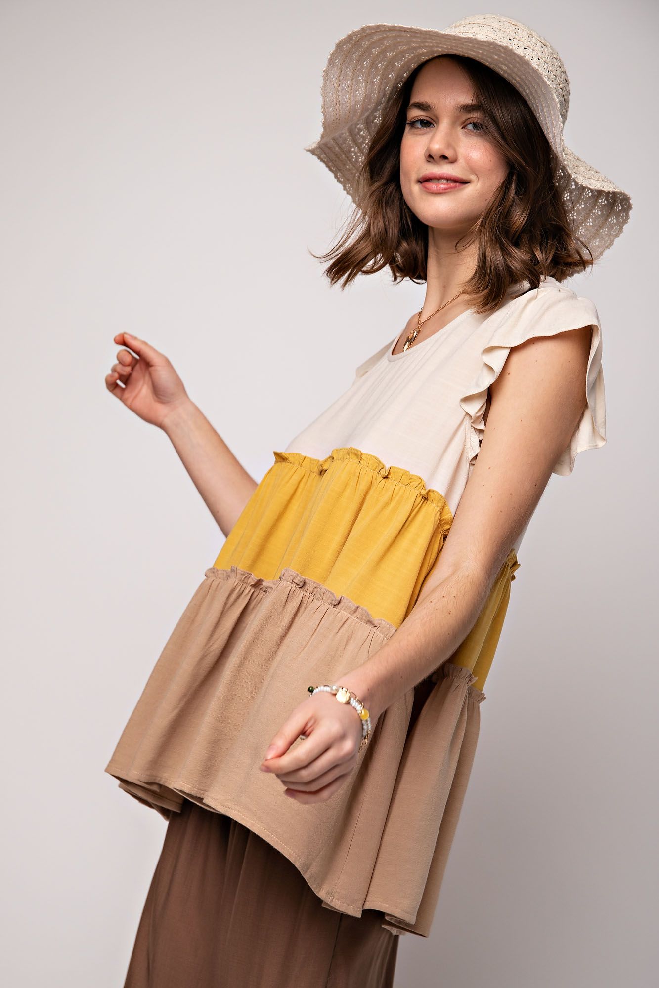 Mocha tiered linen top