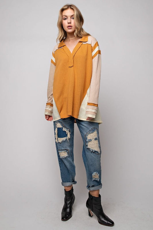 Color block collar top