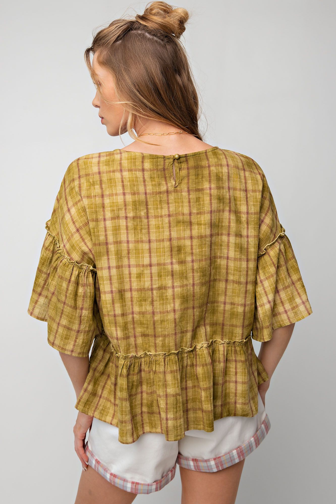 Olive overdyed cotton peplum top