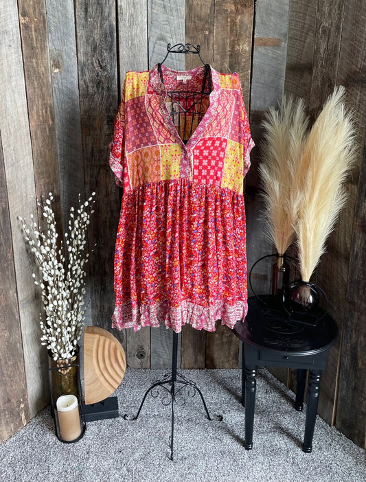 Red Plus sized patchwork dress