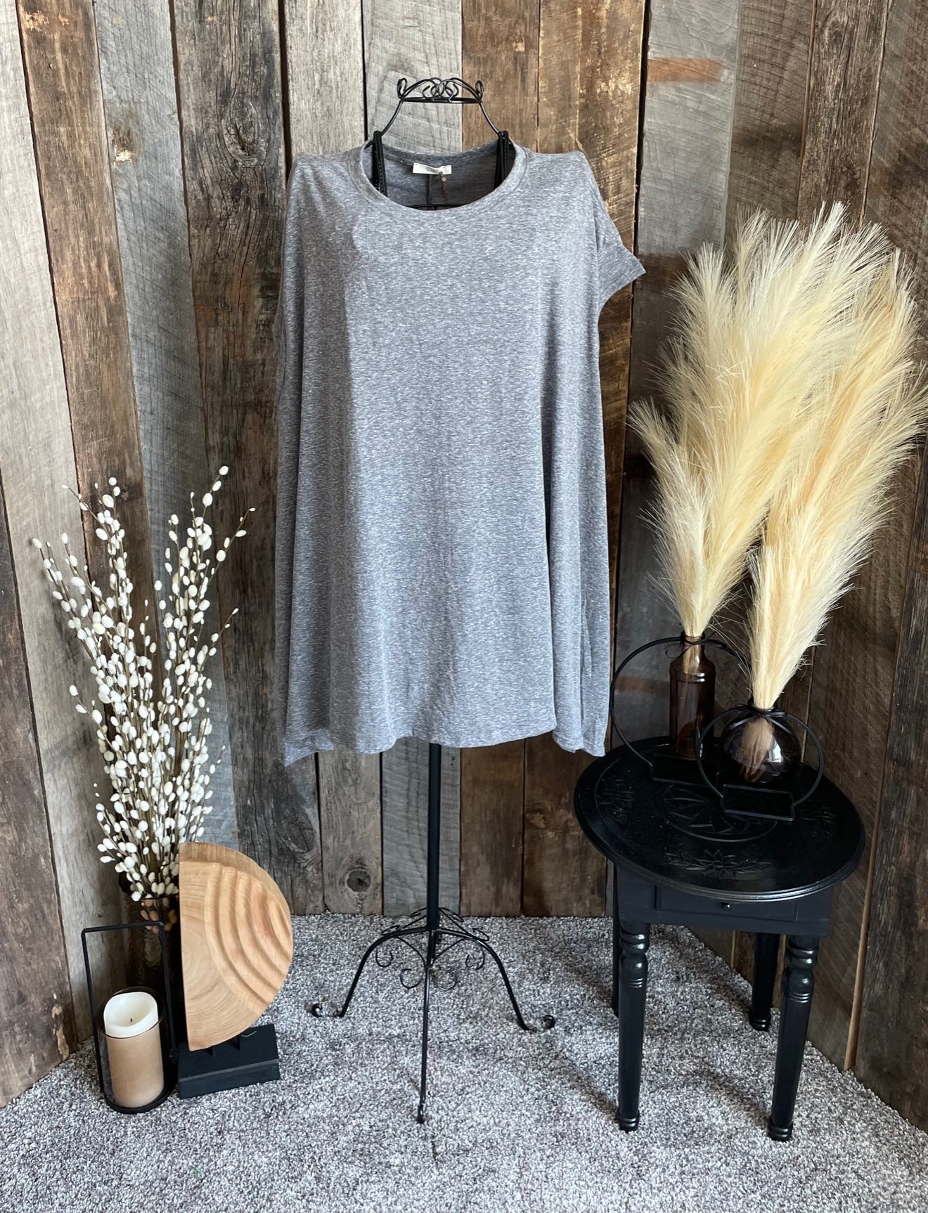 Gray slub knit oversized tee