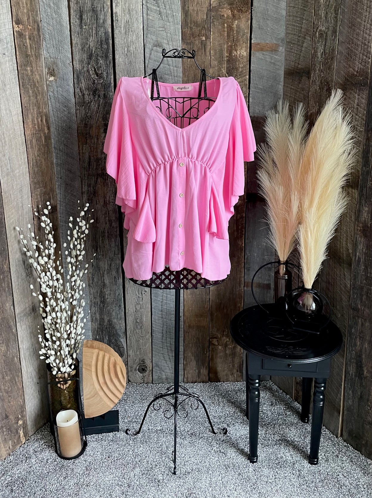 Pink ruffled cinched waste top plus size