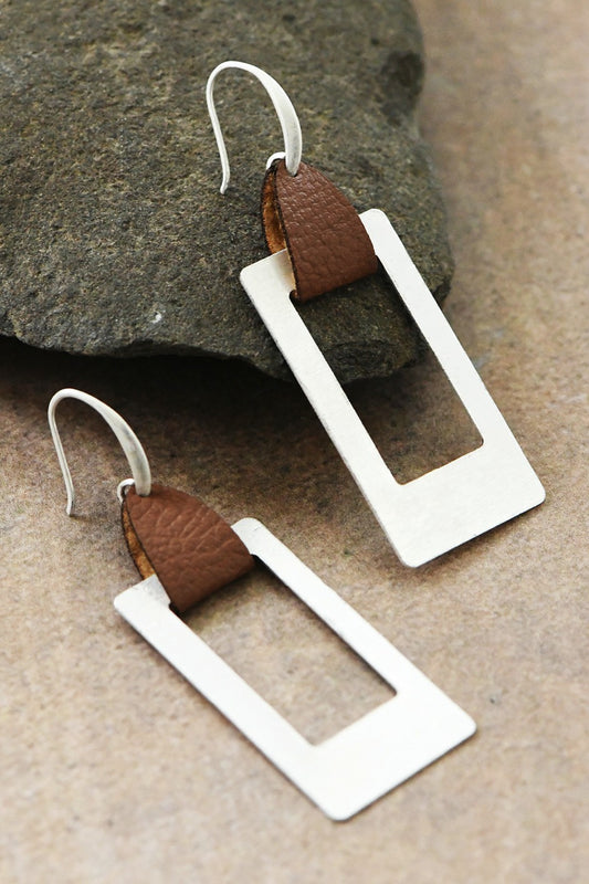 Rectangle Drop Earring with Leather