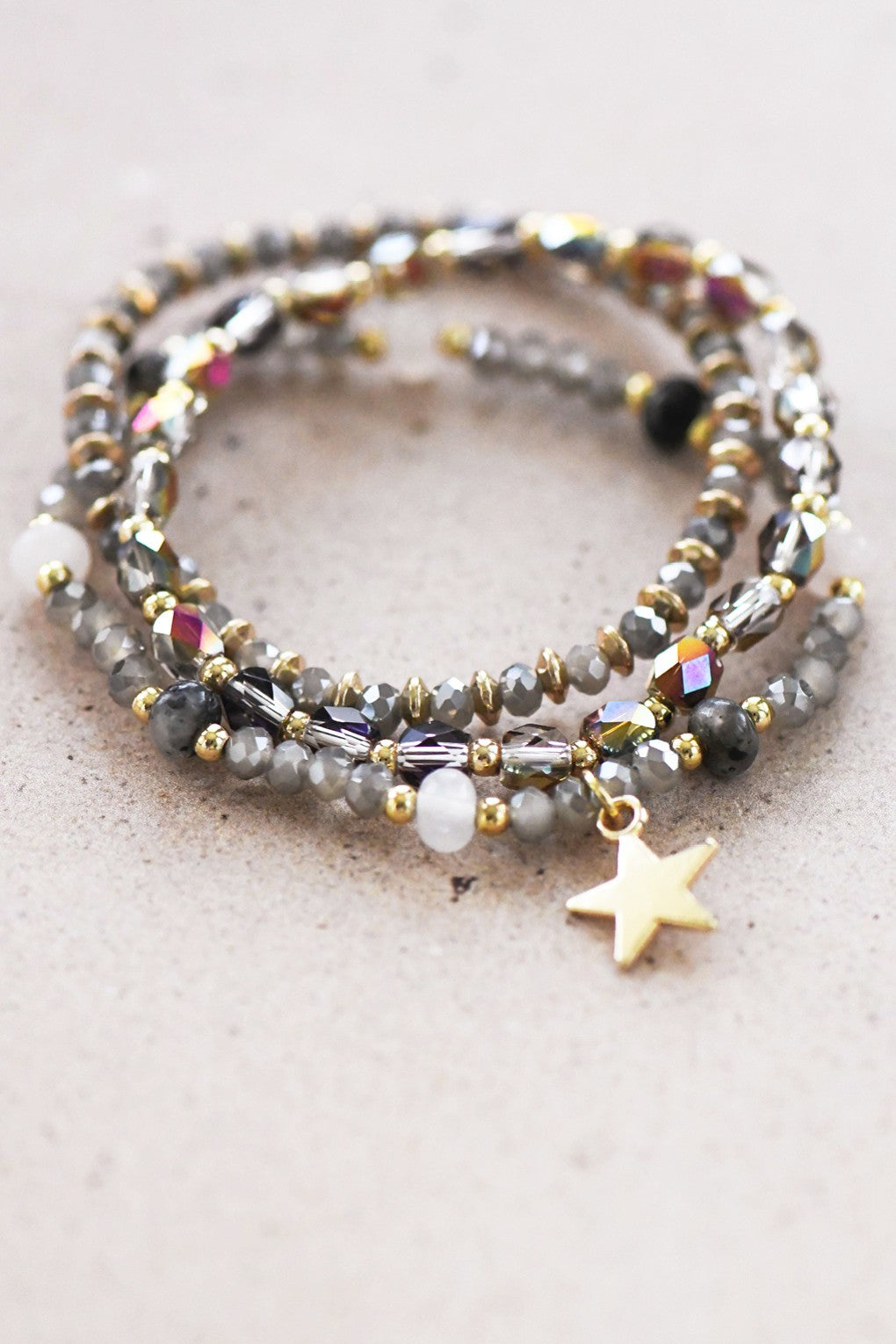 Beaded Stack Bracelet with Charm