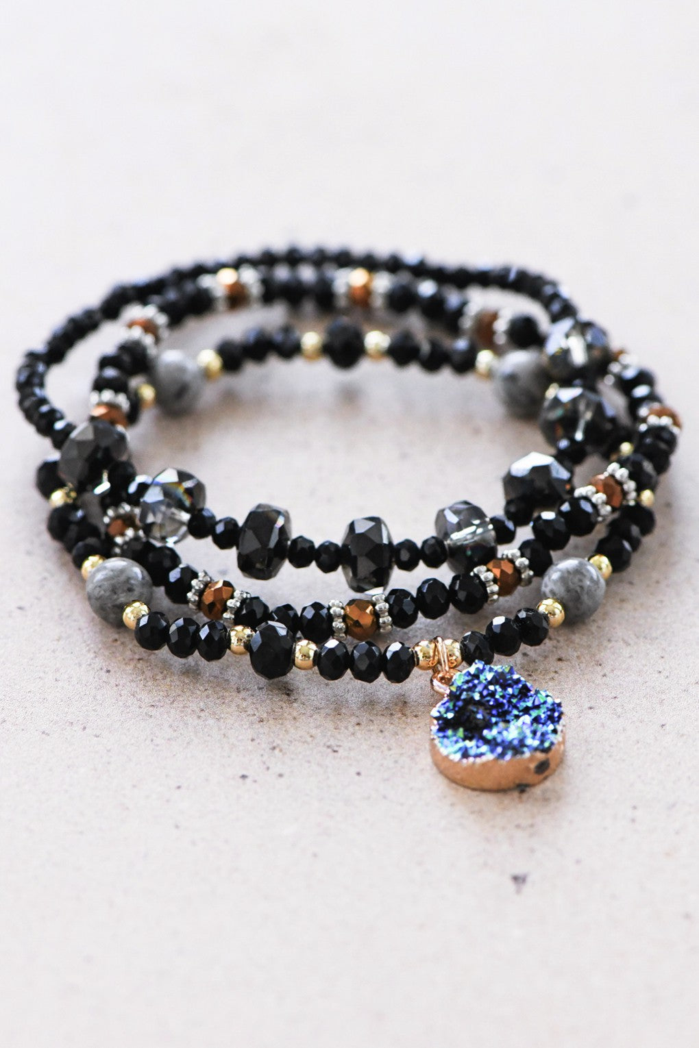 Beaded Stack Bracelet with Charm