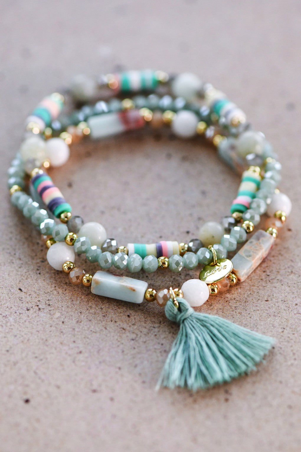 Beaded Stack Bracelet with Charm