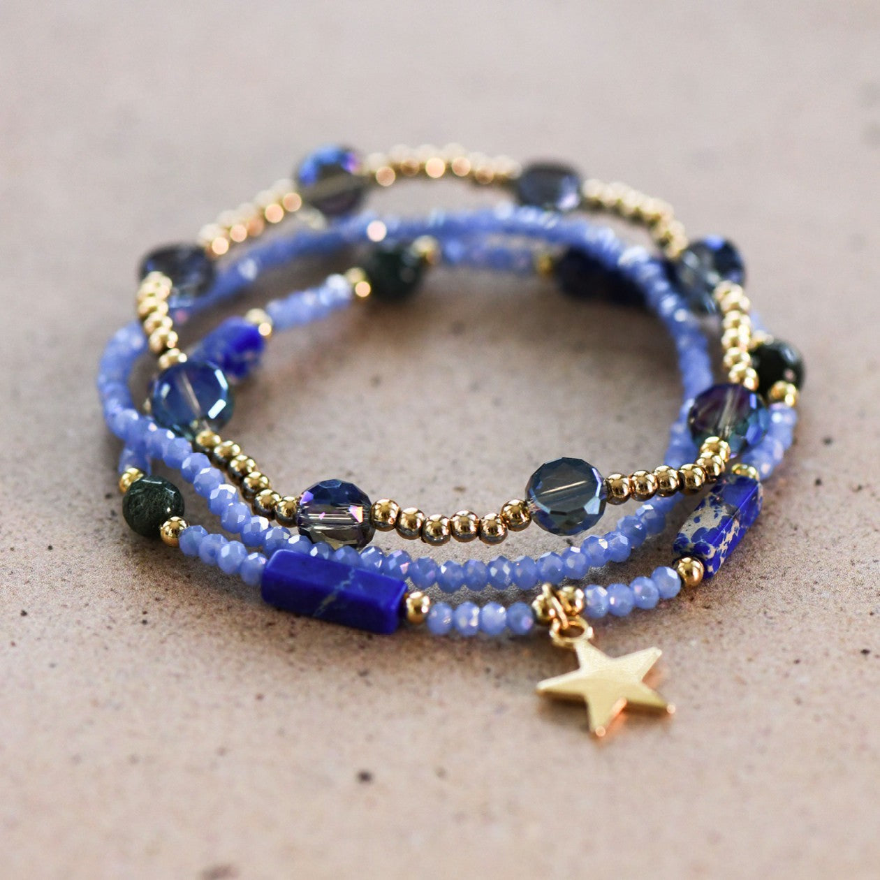 Beaded Stack Bracelet with Charm