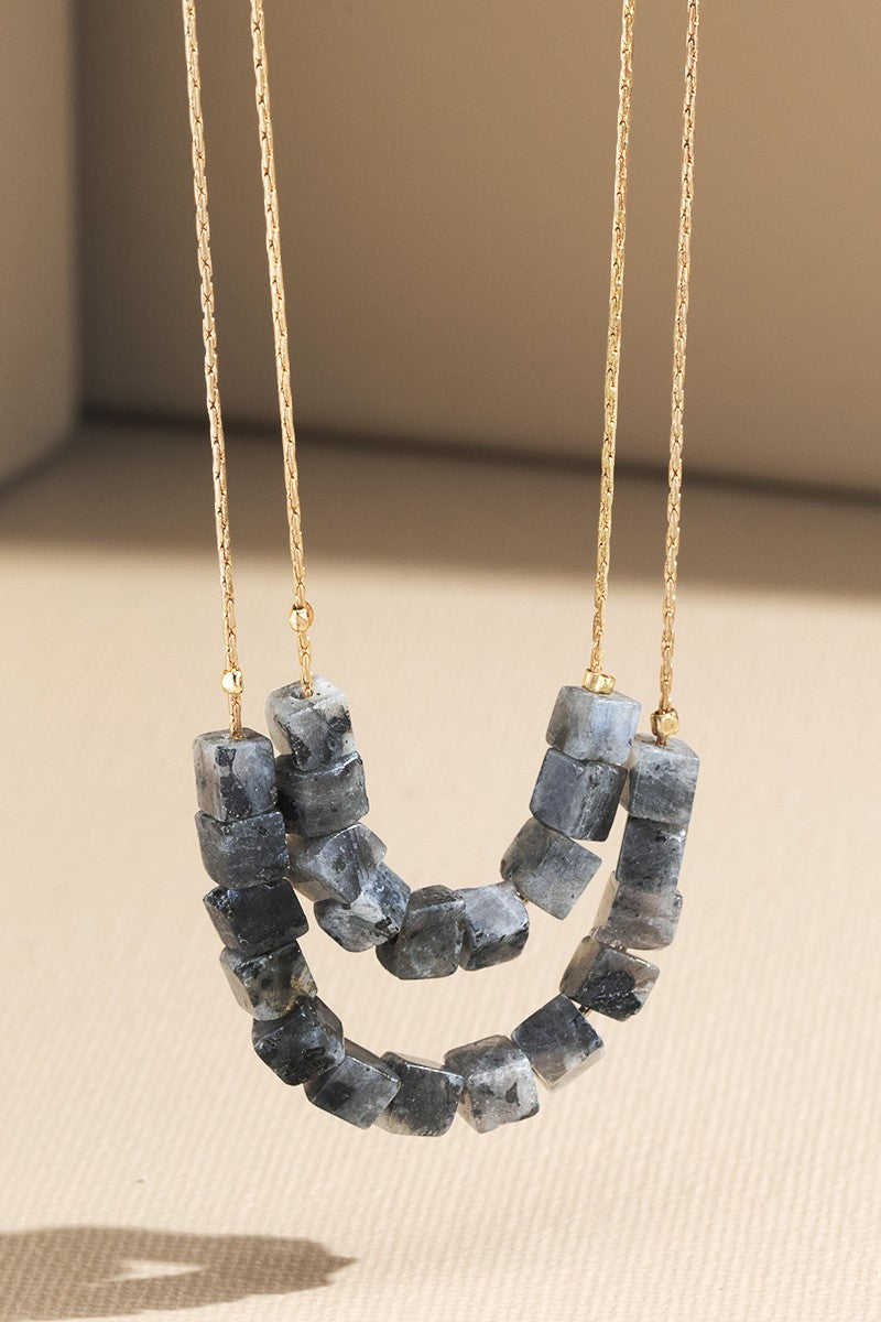 Cube Natural Stone Double Layer Necklaces