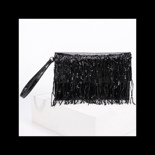 Sequin fringe wrist clutch purse