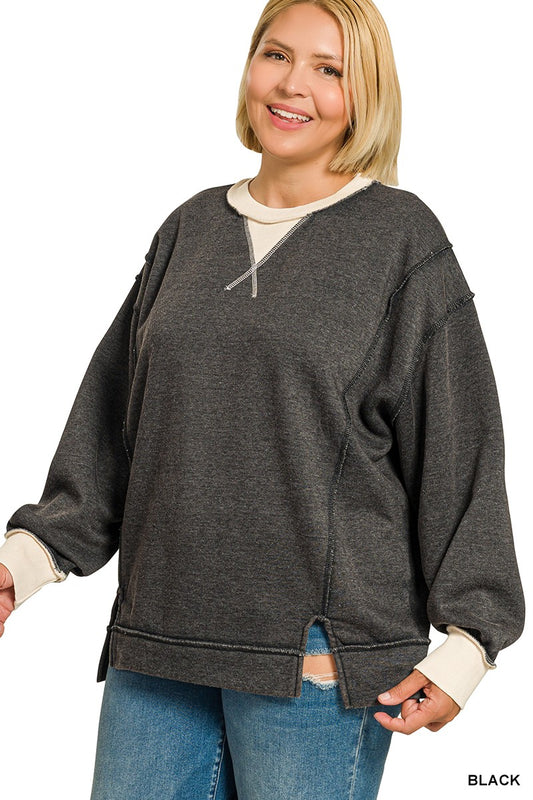 Two Tone Split Front Sweatshirt Plus