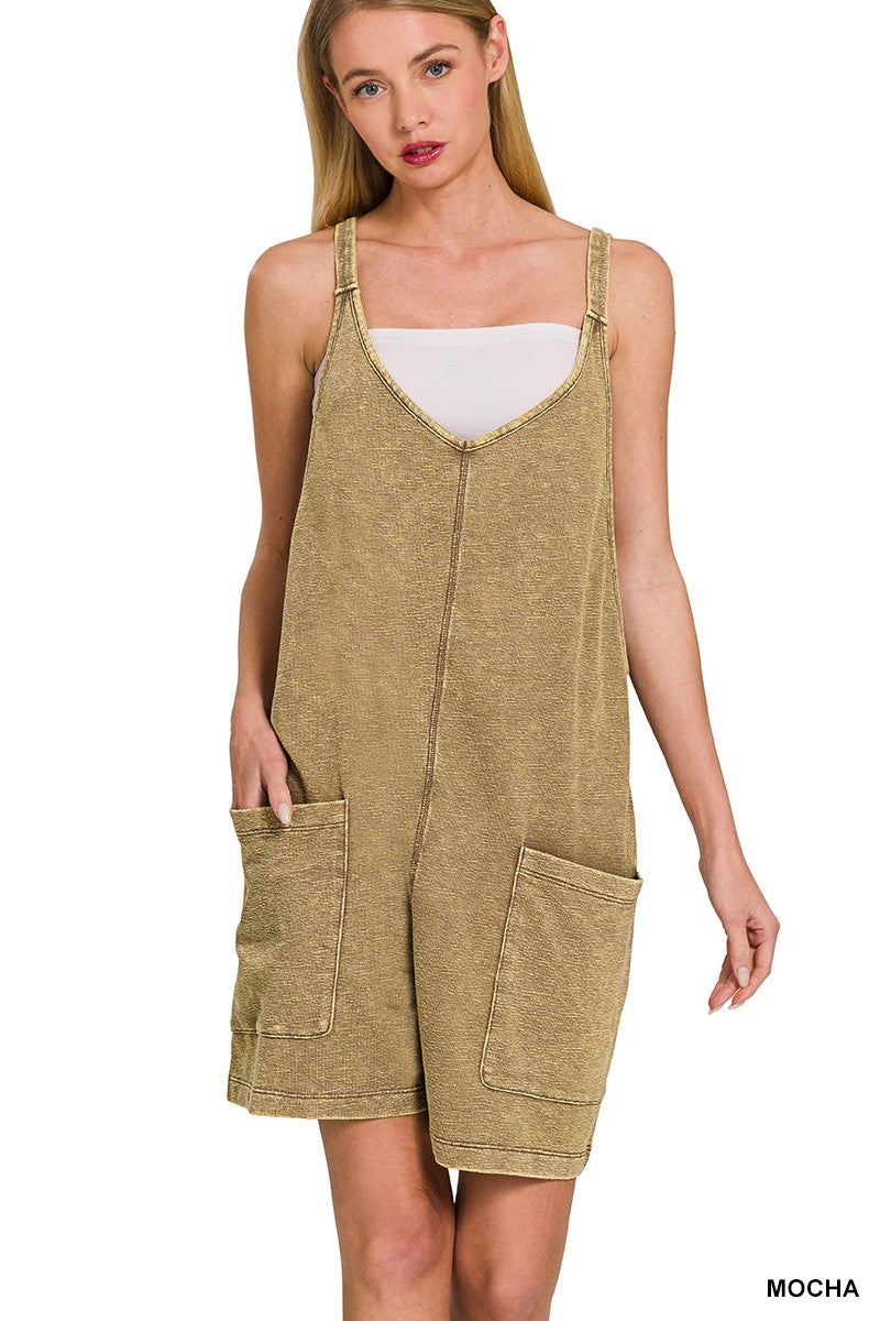 Acid Wash Shorts Romper