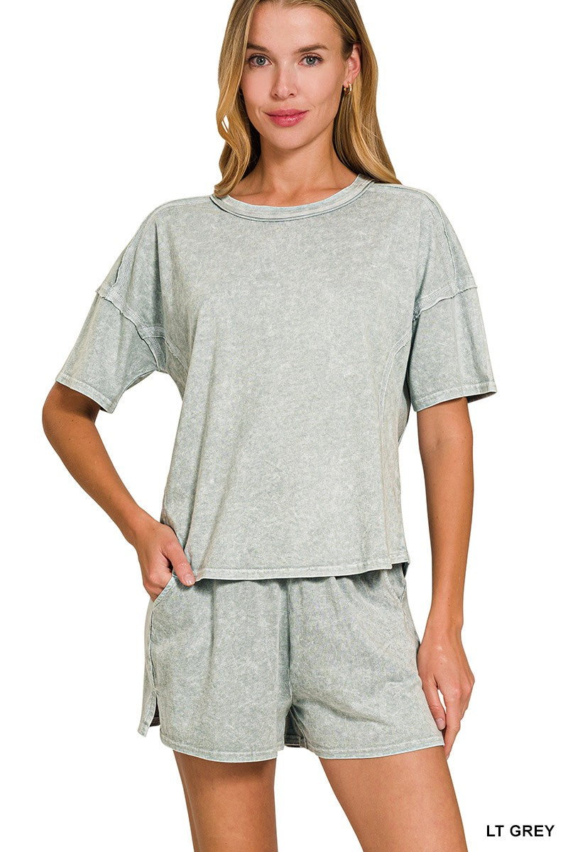 Acid Wash Lounge Set Shorts