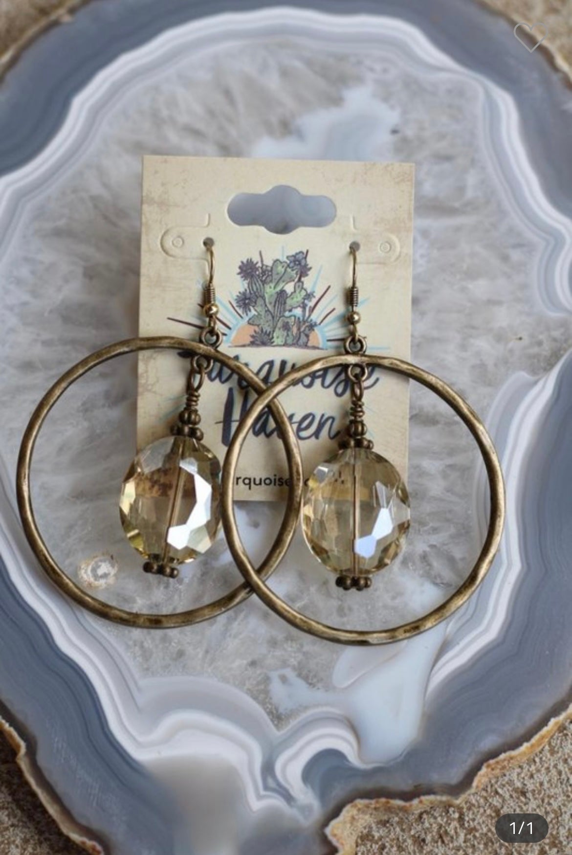 Antique gold earring with champagne crystal