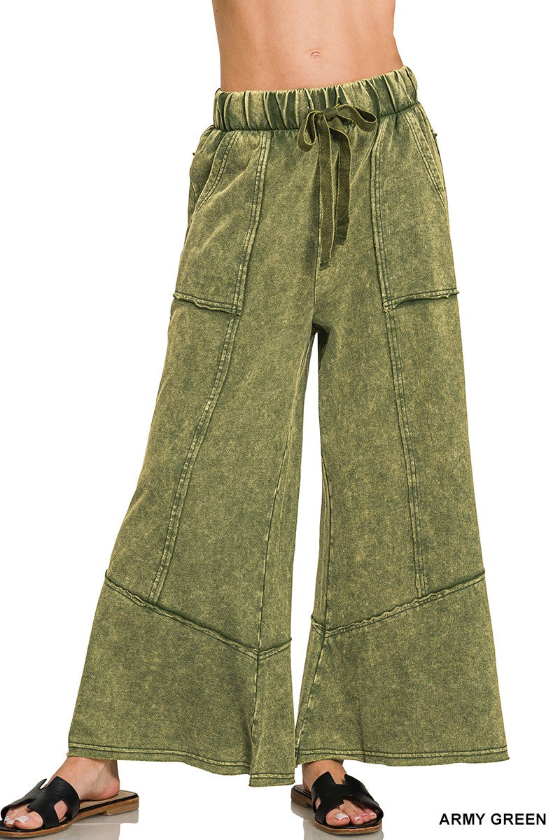 Acid Wash Wide Leg Cargo Pants New