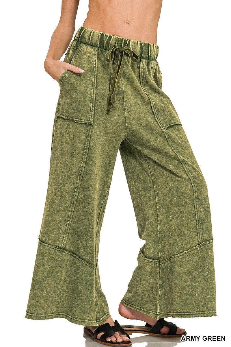 Acid Wash Wide Leg Cargo Pants New