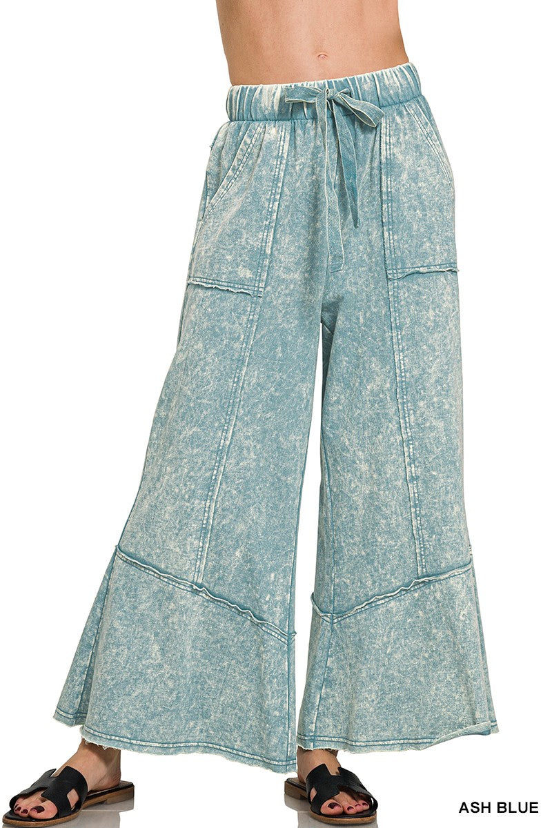 Acid Wash Wide Leg Cargo Pants