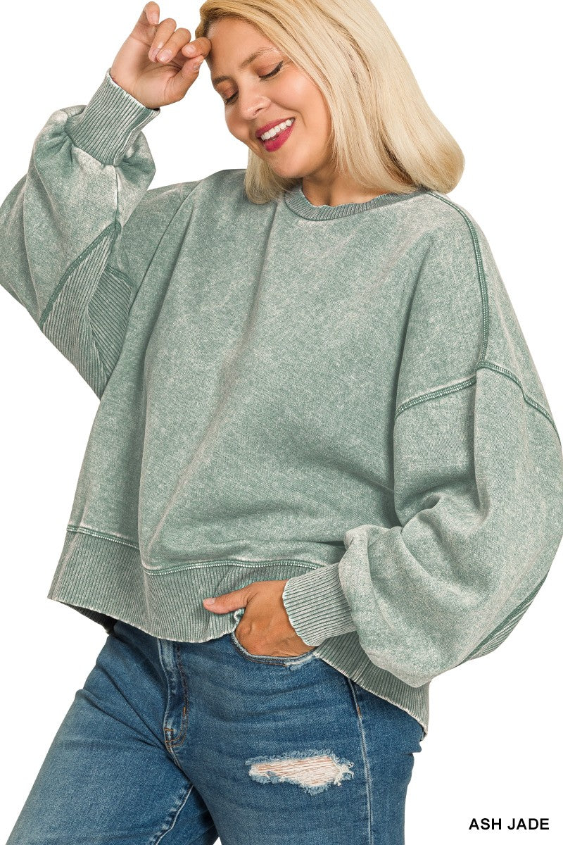 Acid Wash Crew Neck Plus