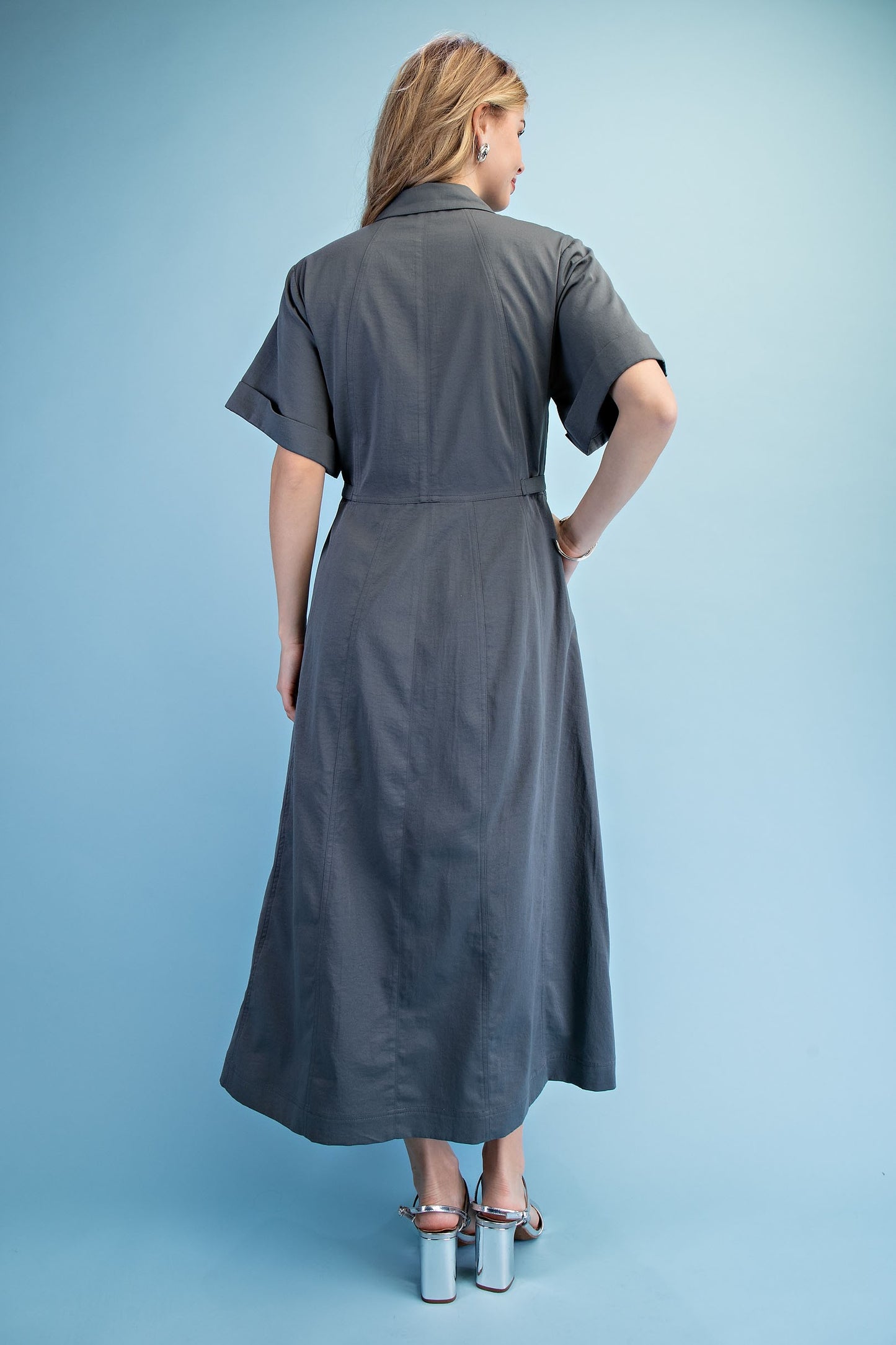Gray zippered shirt dress