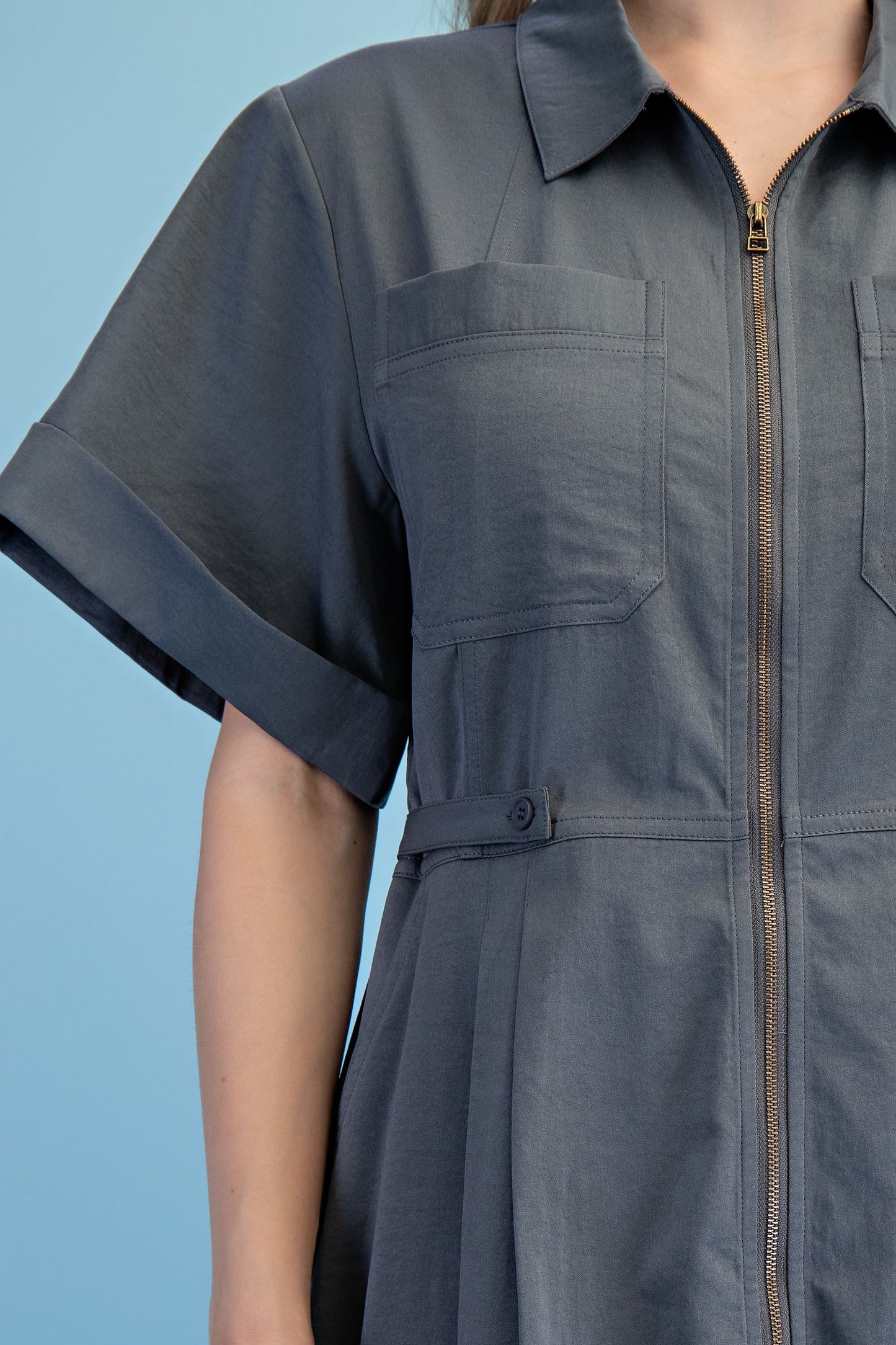 Gray zippered shirt dress