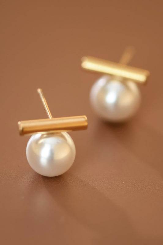Pearl and Bar Post Earrings