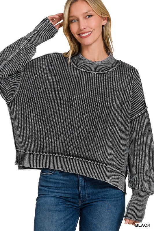 Acid Washed Ribbed Sweater