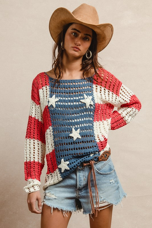 Crocheted Star Patch Sweater